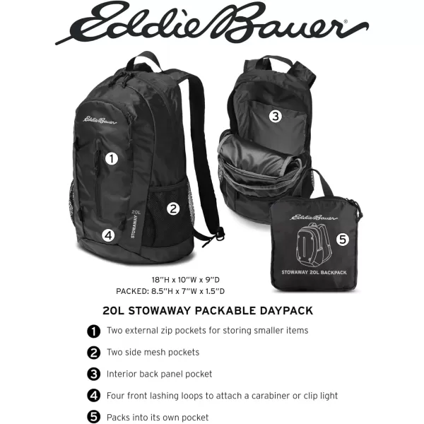 imageEddie Bauer Stowaway Packable BackpackMade from Ripstop Polyester Onyx 30LDark Smoke