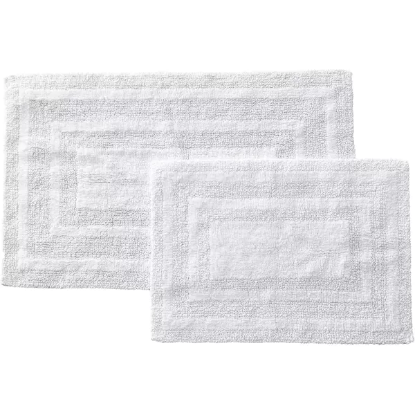 imageEddie Bauer  Bathroom Rugs Set Soft Tufted Cotton Bathroom Decor Super Absorbent ampamp Quick Dry Logan Chrome Grey 2 PieceWhite