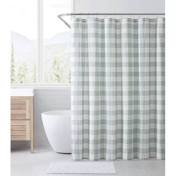 imageEddie Bauer  Shower Curtain Lightweight Cotton Bathroom Decor Buttonhole Top Cabin Plaid Green 72quot x 72quotCabin Plaid Green