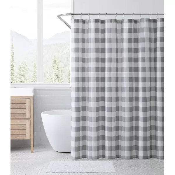 imageEddie Bauer  Shower Curtain Lightweight Cotton Bathroom Decor Buttonhole Top Cabin Plaid Green 72quot x 72quotCabin Plaid Grey