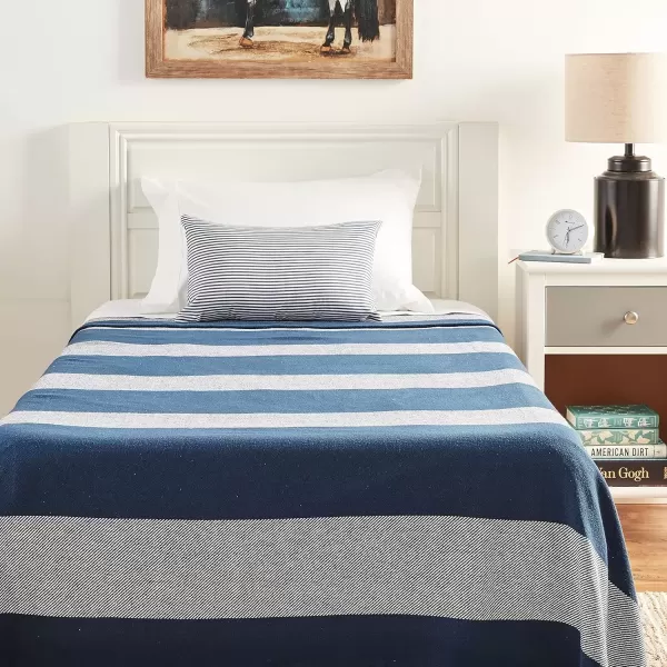 imageEddie Bauer  Twin Blanket Lightweight Cotton Bedding Home Decor for All Seasons Boylston Navy Stripe TwinBoylston Navy Stripe