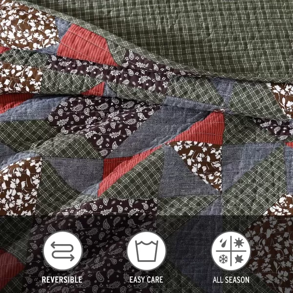 imageEddie Bauer  Twin Quilt Set Premium Cotton Reversible Bedding with Matching Sham Patchwork Home Decor Block Patchwork Green Twin