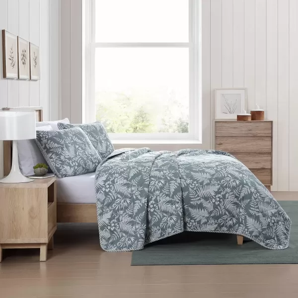 imageEddie Bauer  Twin Quilt Set Reversible Bedding with Matching Sham Lightweight Home Decor for All Seasons Hidden Lake Blue TwinFern Garden Green