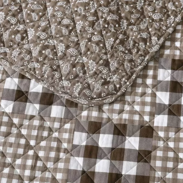 imageEddie Bauer  Twin Quilt Set Reversible Bedding with Matching Sham Patchwork Home Decor Gingham Patchwork Brown Twin