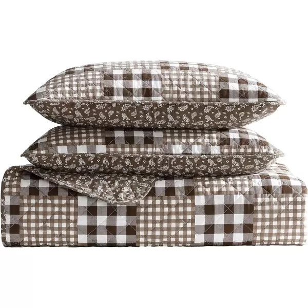 imageEddie Bauer  Twin Quilt Set Reversible Bedding with Matching Sham Patchwork Home Decor Gingham Patchwork Brown Twin