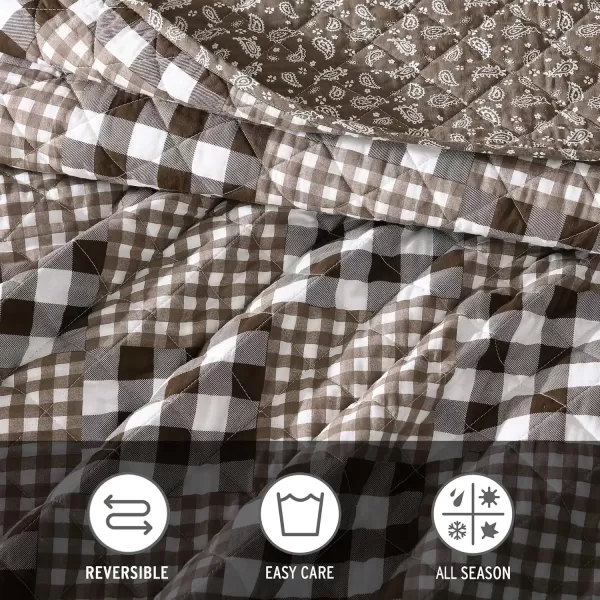 imageEddie Bauer  Twin Quilt Set Reversible Bedding with Matching Sham Patchwork Home Decor Gingham Patchwork Brown Twin