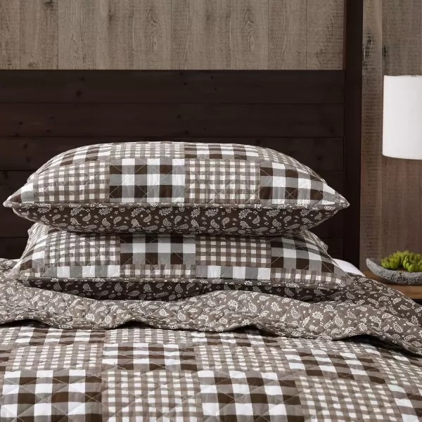 imageEddie Bauer  Twin Quilt Set Reversible Bedding with Matching Sham Patchwork Home Decor Gingham Patchwork Brown Twin