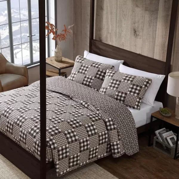 imageEddie Bauer  Twin Quilt Set Reversible Bedding with Matching Sham Patchwork Home Decor Gingham Patchwork Brown Twin