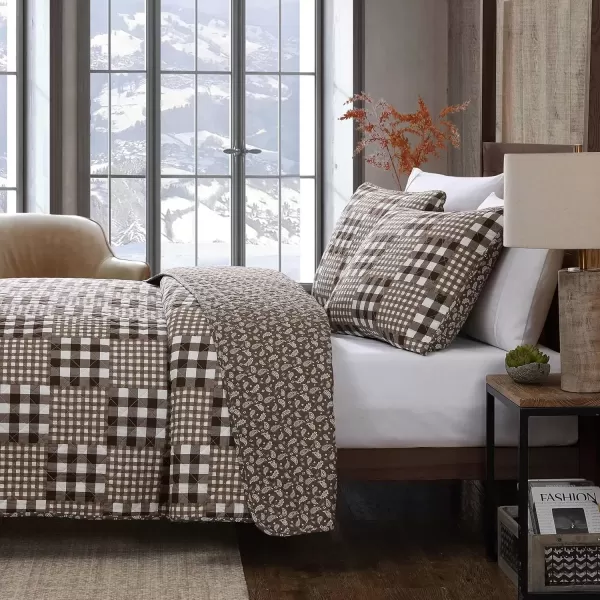 imageEddie Bauer  Twin Quilt Set Reversible Bedding with Matching Sham Patchwork Home Decor Gingham Patchwork Brown Twin