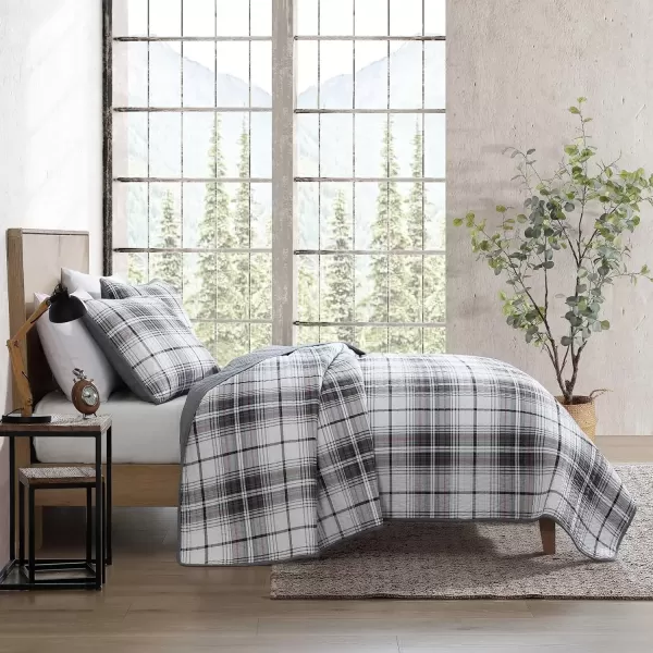 imageEddie Bauer  Twin Quilt Set Reversible Cotton Bedding with Matching Sham Home Decor for All Seasons Camano Island Plum TwinAlder Plaid Grey