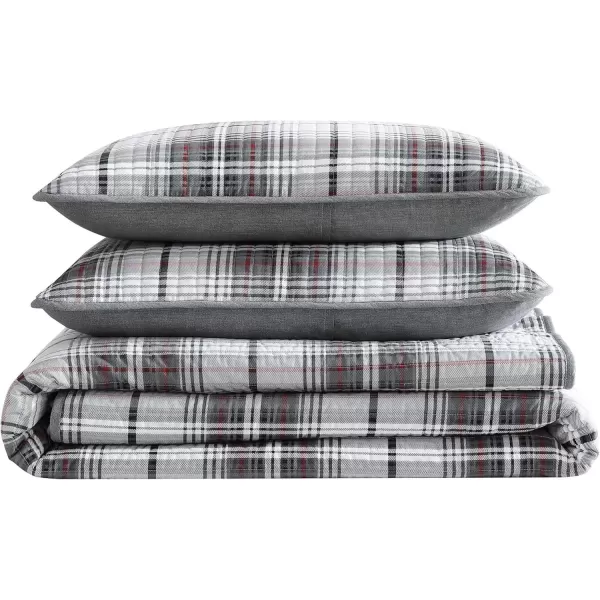 imageEddie Bauer  Twin Quilt Set Reversible Cotton Bedding with Matching Sham Home Decor for All Seasons Camano Island Plum TwinAlder Plaid Grey