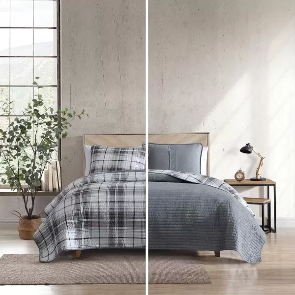 imageEddie Bauer  Twin Quilt Set Reversible Cotton Bedding with Matching Sham Home Decor for All Seasons Camano Island Plum TwinAlder Plaid Grey