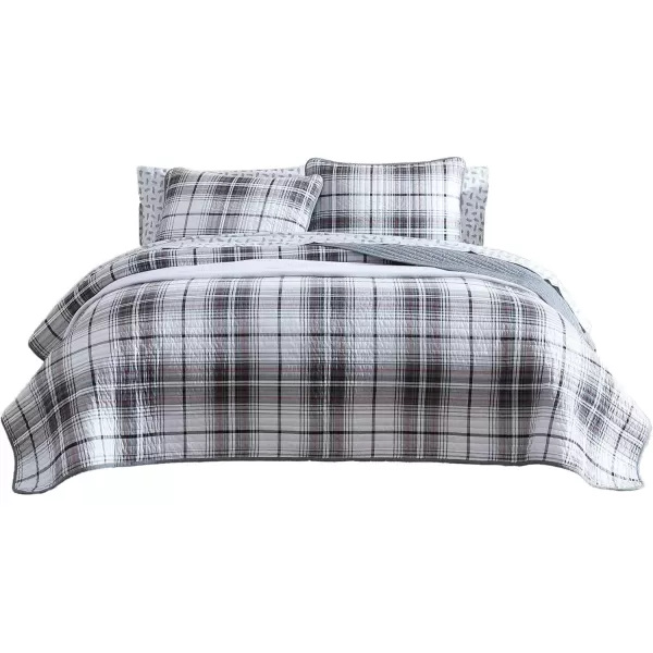 imageEddie Bauer  Twin Quilt Set Reversible Cotton Bedding with Matching Sham Home Decor for All Seasons Camano Island Plum TwinAlder Plaid Grey