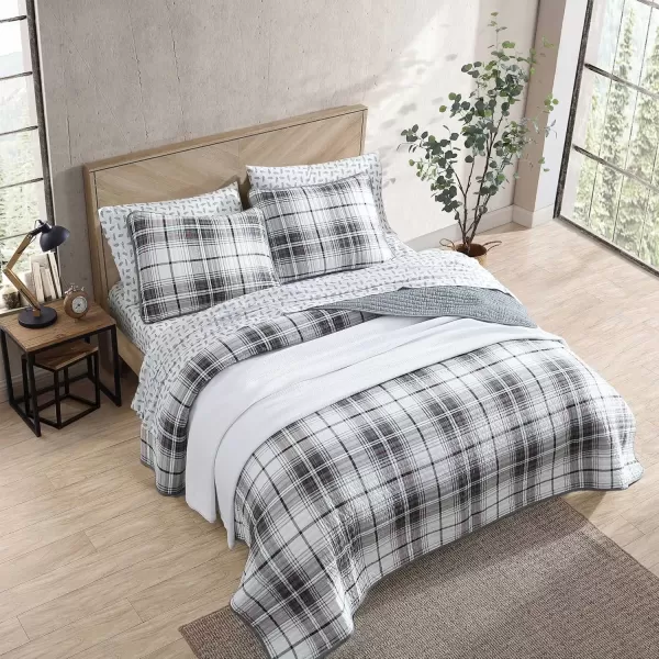 imageEddie Bauer  Twin Quilt Set Reversible Cotton Bedding with Matching Sham Home Decor for All Seasons Camano Island Plum TwinAlder Plaid Grey