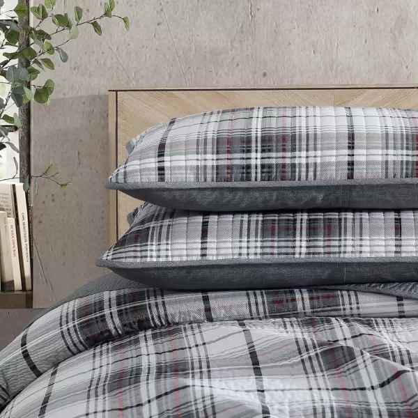 imageEddie Bauer  Twin Quilt Set Reversible Cotton Bedding with Matching Sham Home Decor for All Seasons Camano Island Plum TwinAlder Plaid Grey