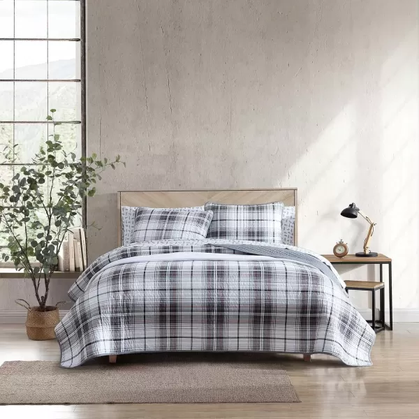 imageEddie Bauer  Twin Quilt Set Reversible Cotton Bedding with Matching Sham Home Decor for All Seasons Camano Island Plum TwinAlder Plaid Grey