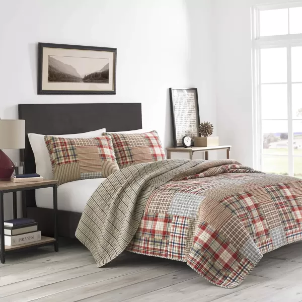 imageEddie Bauer  Twin Quilt Set Reversible Cotton Bedding with Matching Sham Home Decor for All Seasons Camano Island Plum TwinHawthorne Brown