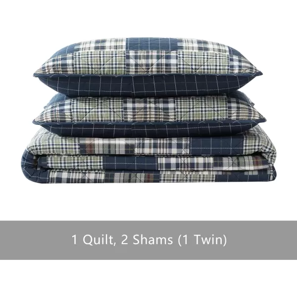 imageEddie Bauer  Twin Quilt Set Reversible Cotton Bedding with Matching Sham Home Decor for All Seasons Camano Island Plum TwinMadrona Plaid Navy