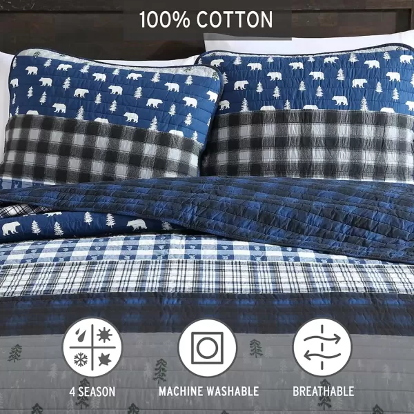 imageEddie Bauer  Twin Quilt Set Reversible Cotton Bedding with Matching Sham Lightweight Home Decor for All Seasons Blue Creek Navy Twin