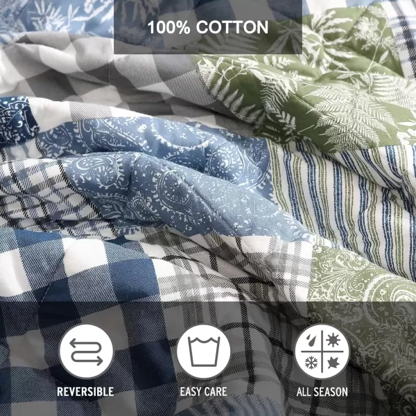 imageEddie Bauer  Twin Quilt Set Reversible Cotton Bedding with Matching Sham Patchwork Home Decor with Plaid Reverse Cozy Plaid Patchwork BlueGreen Twin