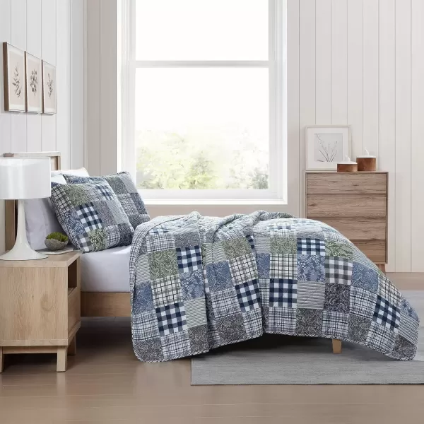 imageEddie Bauer  Twin Quilt Set Reversible Cotton Bedding with Matching Sham Patchwork Home Decor with Plaid Reverse Cozy Plaid Patchwork BlueGreen Twin