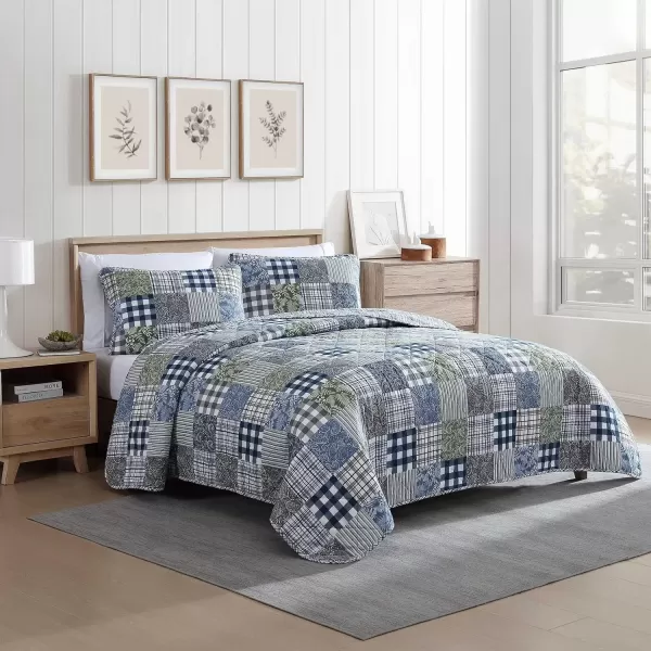 imageEddie Bauer  Twin Quilt Set Reversible Cotton Bedding with Matching Sham Patchwork Home Decor with Plaid Reverse Cozy Plaid Patchwork BlueGreen Twin