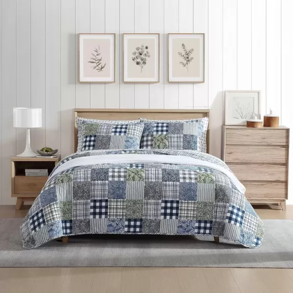 imageEddie Bauer  Twin Quilt Set Reversible Cotton Bedding with Matching Sham Patchwork Home Decor with Plaid Reverse Cozy Plaid Patchwork BlueGreen Twin