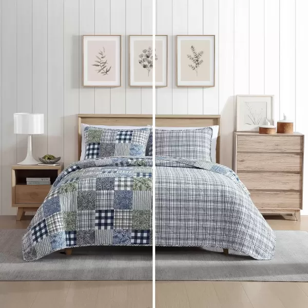 imageEddie Bauer  Twin Quilt Set Reversible Cotton Bedding with Matching Sham Patchwork Home Decor with Plaid Reverse Cozy Plaid Patchwork BlueGreen Twin