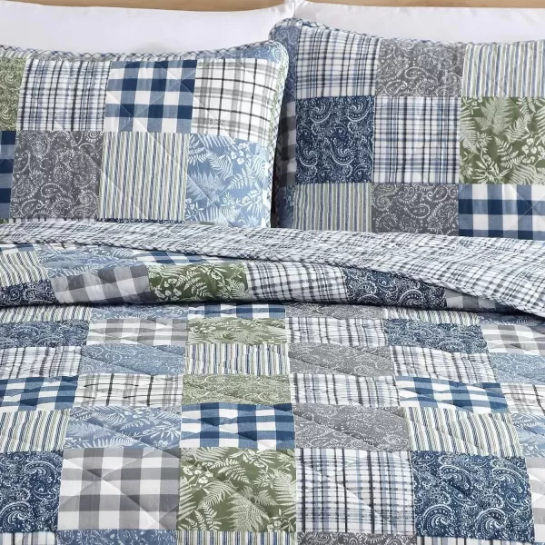 imageEddie Bauer  Twin Quilt Set Reversible Cotton Bedding with Matching Sham Patchwork Home Decor with Plaid Reverse Cozy Plaid Patchwork BlueGreen Twin