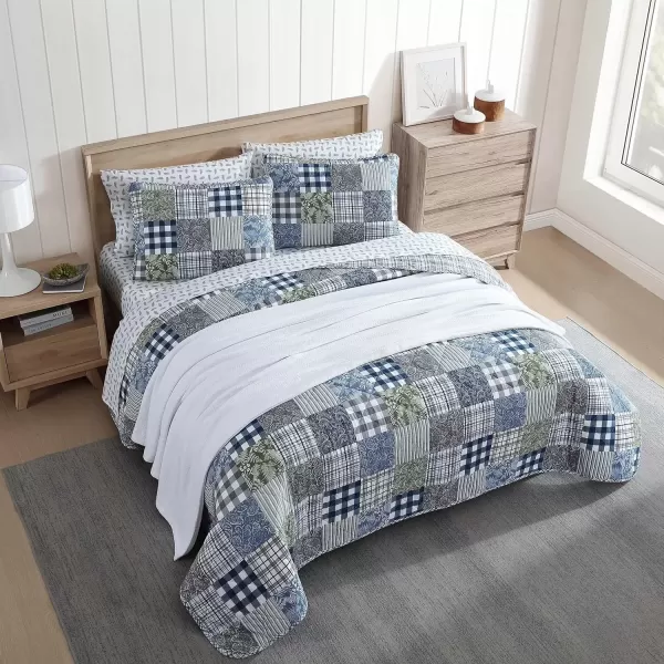 imageEddie Bauer  Twin Quilt Set Reversible Cotton Bedding with Matching Sham Patchwork Home Decor with Plaid Reverse Cozy Plaid Patchwork BlueGreen Twin