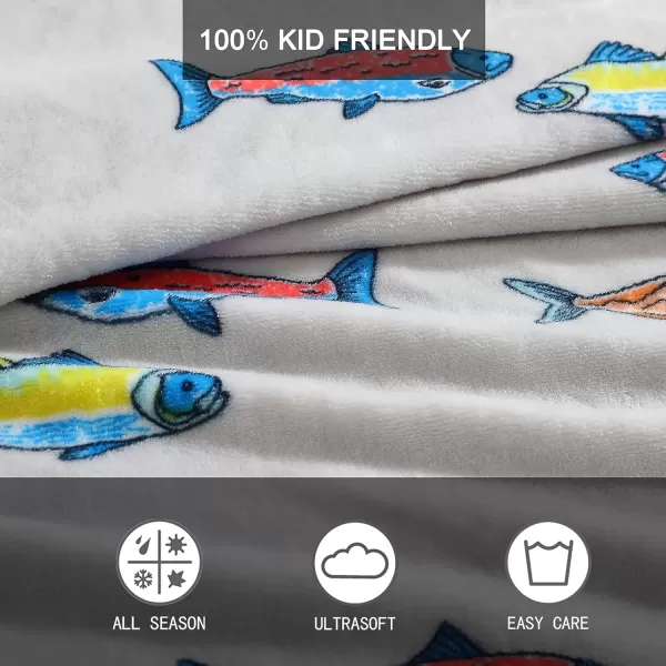 imageEddie Bauer Kids  Throw Blanket Super Soft ampamp Cozy Kids Fleece Bedding Playful Home Decor Fish Lake Grey 50quot x 60quotFish Lake GreyMulti