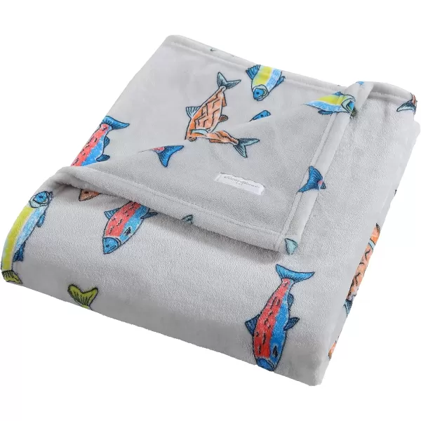 imageEddie Bauer Kids  Throw Blanket Super Soft ampamp Cozy Kids Fleece Bedding Playful Home Decor Fish Lake Grey 50quot x 60quotFish Lake GreyMulti