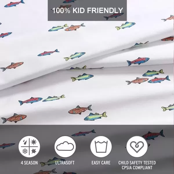 imageEddie Bauer Kids  Twin Sheets Stain Resistant Kids Bedding Ideal for Toddler Bedding Set Poppy Plaid Pink TwinFish Lake WhiteMulti