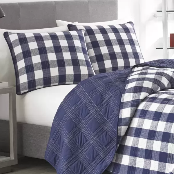 imageEddie Bauer Twin Quilt Set Cotton Reversible Bedding with Matching Sham Home Decor for All Seasons Lakehouse Plaid Blue Twin