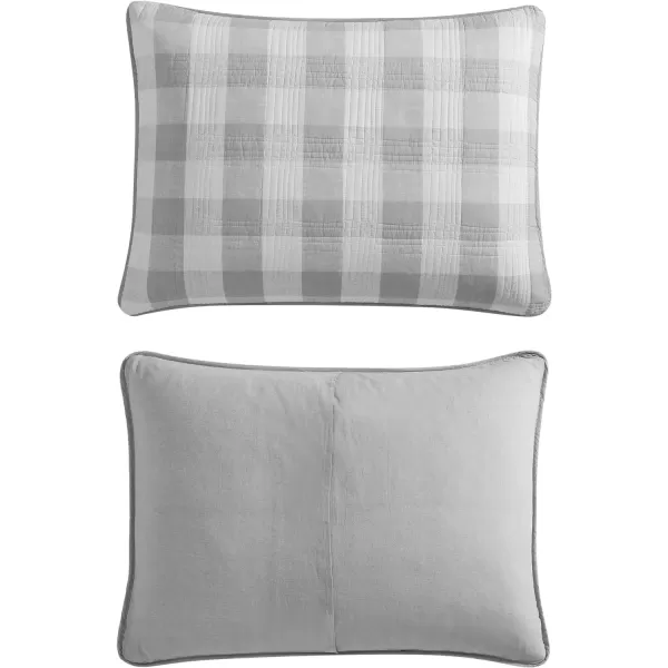 imageEddie Bauer Twin Quilt Set Cotton Reversible Bedding with Matching Sham Home Decor for All Seasons Lakehouse Plaid Light Grey Twin