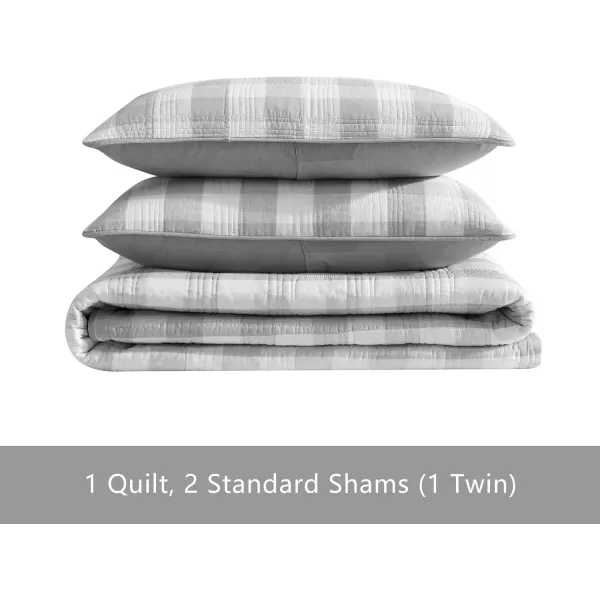 imageEddie Bauer Twin Quilt Set Cotton Reversible Bedding with Matching Sham Home Decor for All Seasons Lakehouse Plaid Light Grey Twin