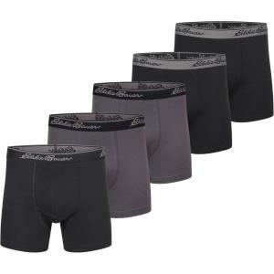 imageEddie Bauer Mens 5quot No Fly Pouch Premium Value Cotton Boxer Briefs Underwear 5 PackBlackDark Smoke