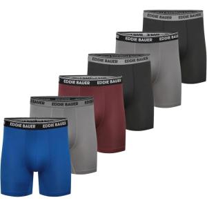 imageEddie Bauer Mens Jersey Boxer Brief With Contoured Pouch 6 PackSapphireAsh GreyDusty RedBlackAsh GreyBlack