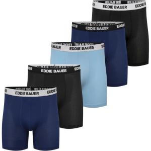 imageEddie Bauer Mens Microfiber Mesh Boxer Brief With Contoured Pouch 5 PackPatrol BlueBlackLt ChambrayPatriot BlueBlack