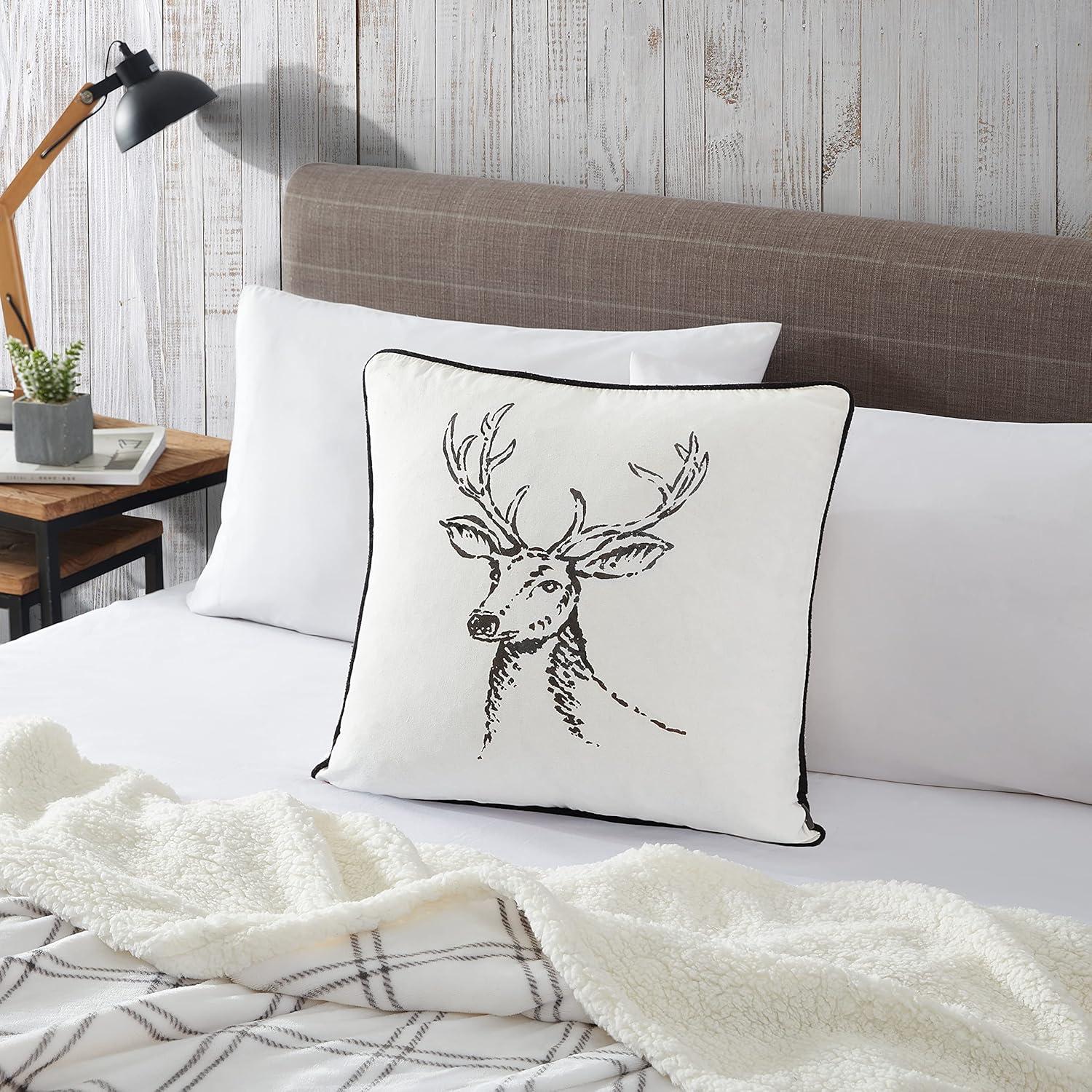 imageEddie Bauer Home Throw Pillow with Zipper Closure Perfect Home Decor for Bed or Sofa 20quot x 20quot Cabin Plaid RedMorning Stag BlackWhite