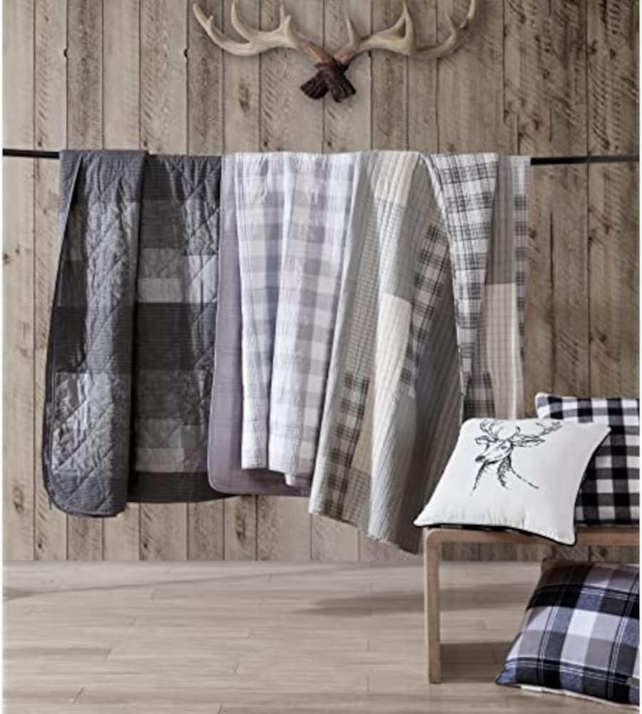 imageEddie Bauer Home Throw Pillow with Zipper Closure Perfect Home Decor for Bed or Sofa 20quot x 20quot Cabin Plaid RedMorning Stag BlackWhite