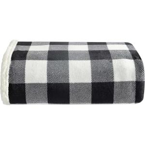 imageEddie Bauer  Throw Blanket Reversible Sherpa Fleece Bedding Buffalo Plaid Home Decor for All Seasons Black Check ThrowBlack Check