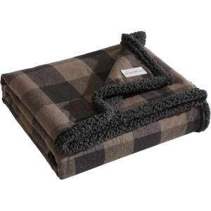 imageEddie Bauer  Throw Blanket Reversible Sherpa Fleece Bedding Buffalo Plaid Home Decor for All Seasons Black Check ThrowBrownBlack