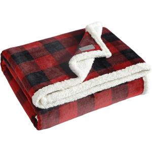 imageEddie Bauer  Throw Blanket Reversible Sherpa Fleece Bedding Buffalo Plaid Home Decor for All Seasons Black Check ThrowRed Check
