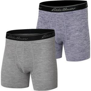 imageEddie Bauer Mens 6quot Cotton Boxer Briefs 2PackAir Knit  CharcoalNavy
