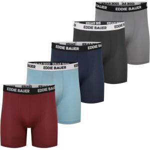 imageEddie Bauer Mens Boxer Briefs 5quot Breathable and Comfortable with Contoured Pouch Support 5 Pack UnderwearDusty RedBlue SmokeAtlanticBlackAsh Grey