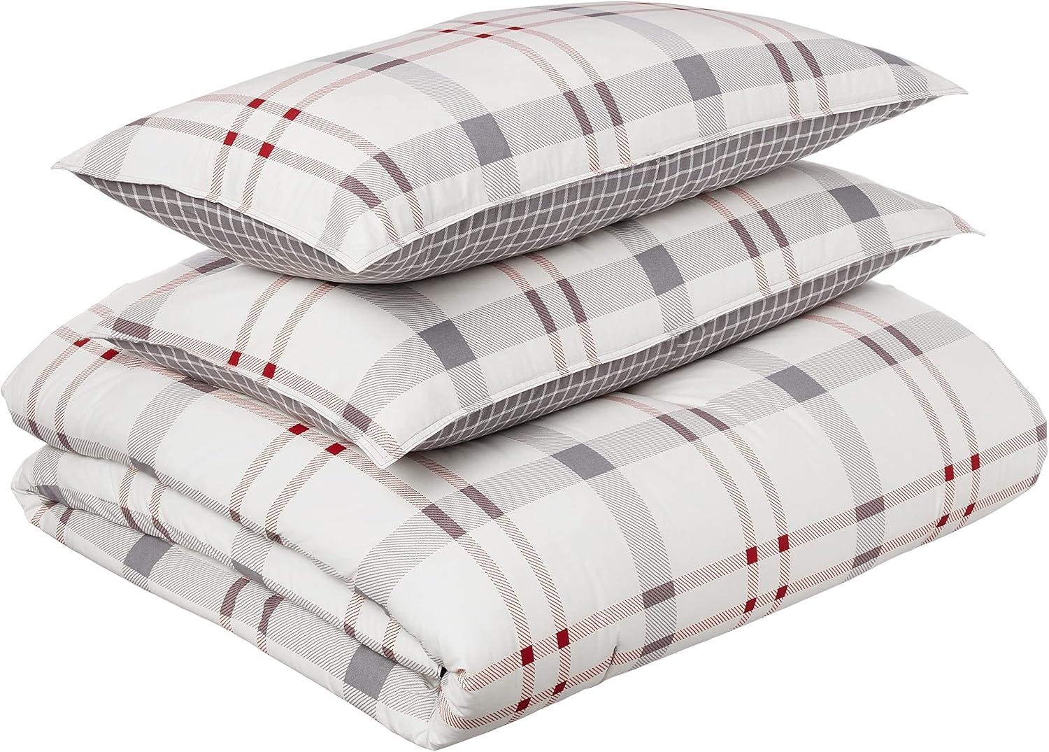 imageEddie Bauer  Twin Comforter Set Microsuede Bedding with Matching Sham OekoTex Certified Dorm Essentials Cabin Plaid GreyPortage Bay Grey