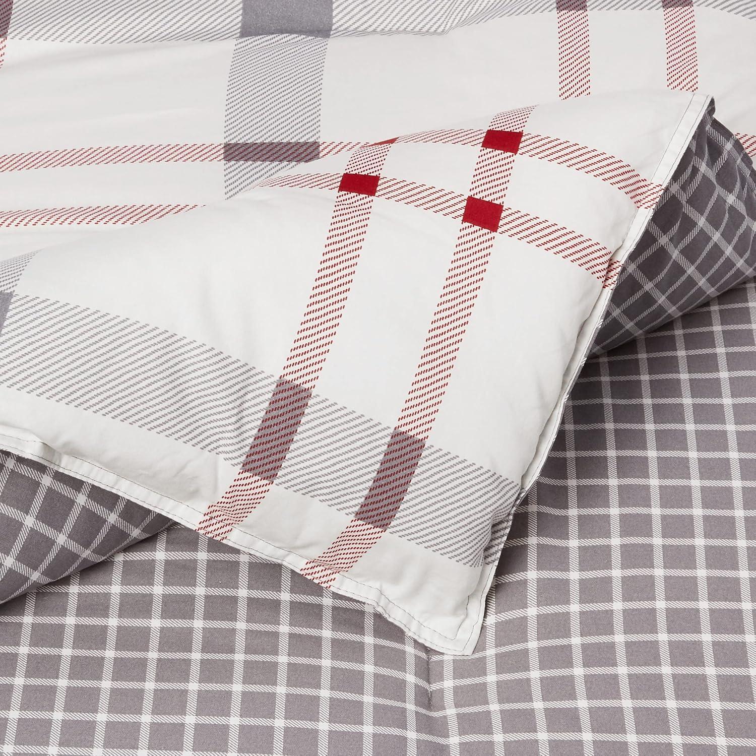 imageEddie Bauer  Twin Comforter Set Microsuede Bedding with Matching Sham OekoTex Certified Dorm Essentials Cabin Plaid GreyPortage Bay Grey