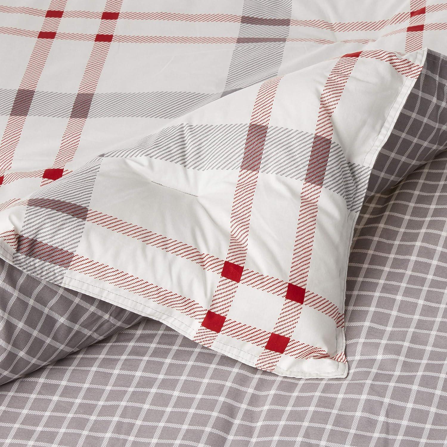 imageEddie Bauer  Twin Comforter Set Microsuede Bedding with Matching Sham OekoTex Certified Dorm Essentials Cabin Plaid GreyPortage Bay Grey