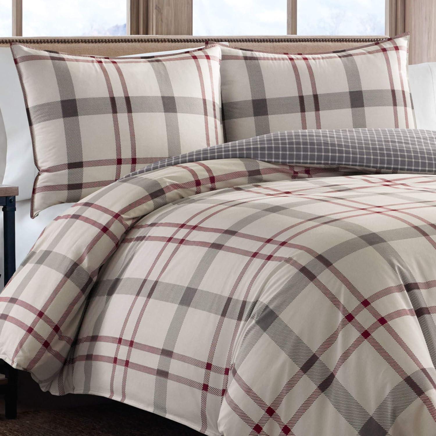 imageEddie Bauer  Twin Comforter Set Microsuede Bedding with Matching Sham OekoTex Certified Dorm Essentials Cabin Plaid GreyPortage Bay Grey
